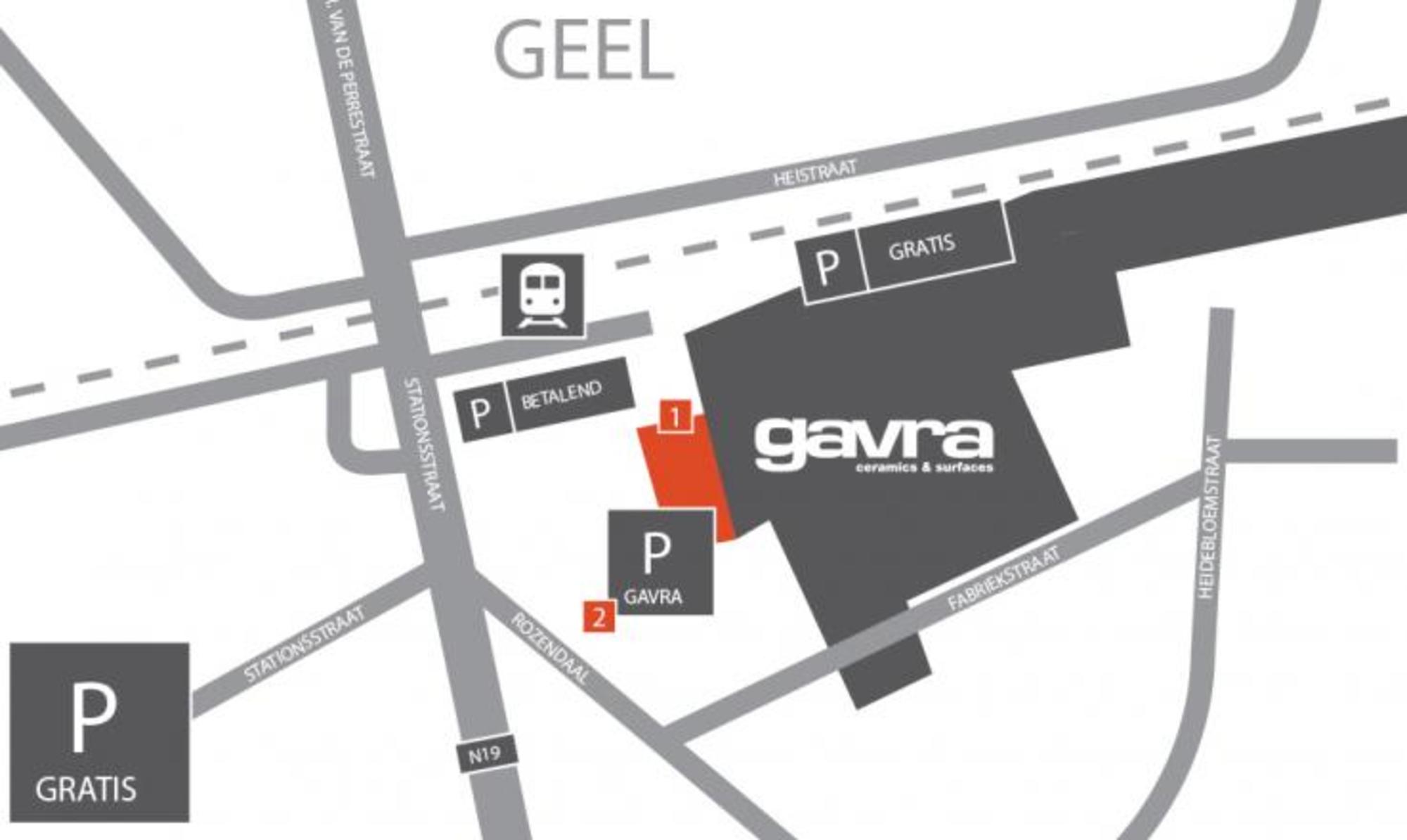Gavra showrooms Tegels & Surfaces Antwerpen Geel plan route beschrijving
